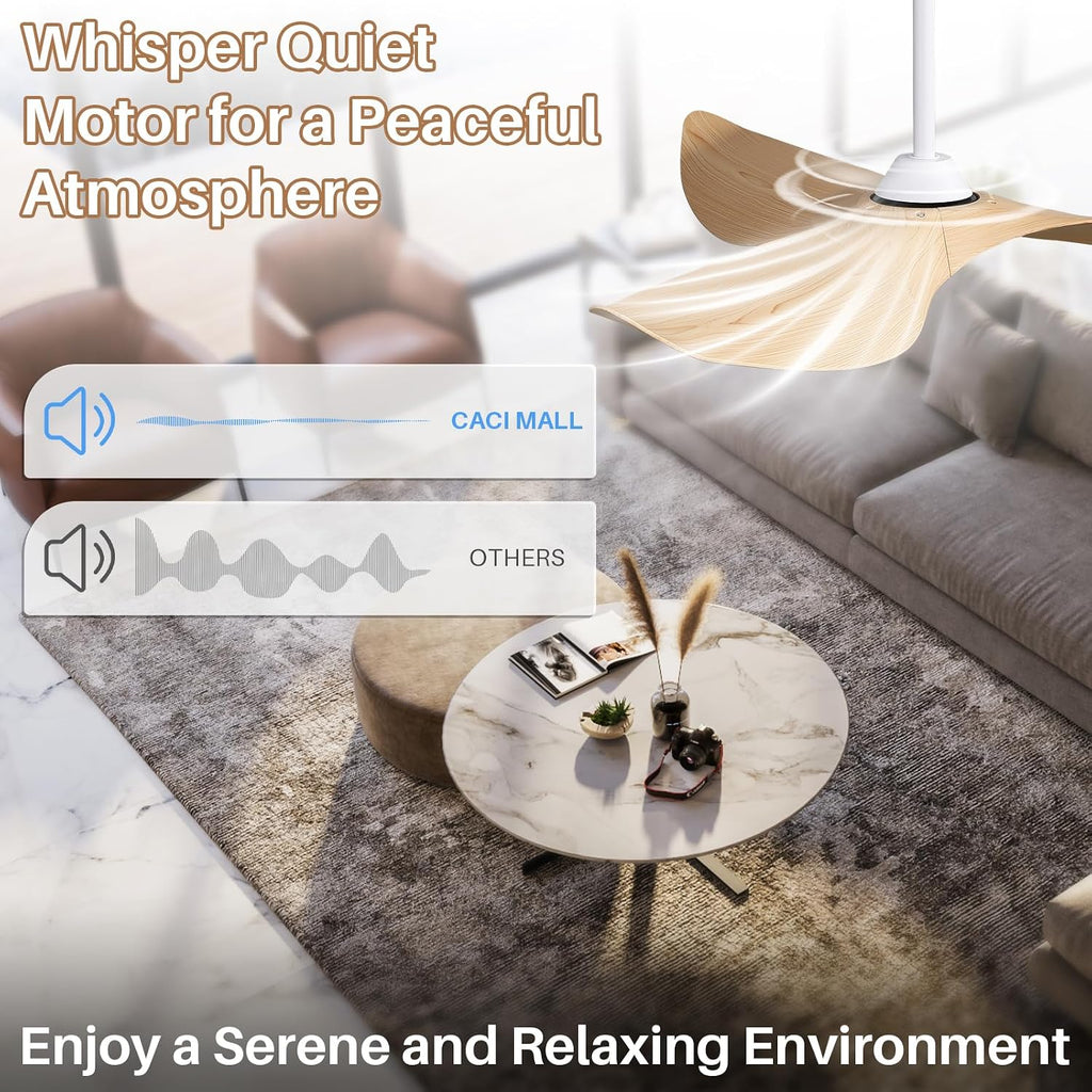 CACI Mall 52 Inch Ceiling Fans No Light, 3 blade ceiling fan without light, Modern, Remote Control, 6 Speeds, Timer, Quiet Reversible DC Motor for Indoor, Living room, Bedroom