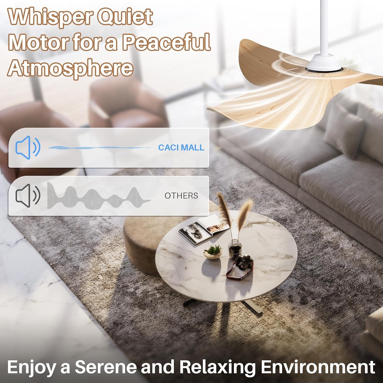 CACI Mall 52 Inch Ceiling Fans No Light, 3 blade ceiling fan without light, Modern, Remote Control, 6 Speeds, Timer, Quiet Reversible DC Motor for Indoor, Living room, Bedroom
