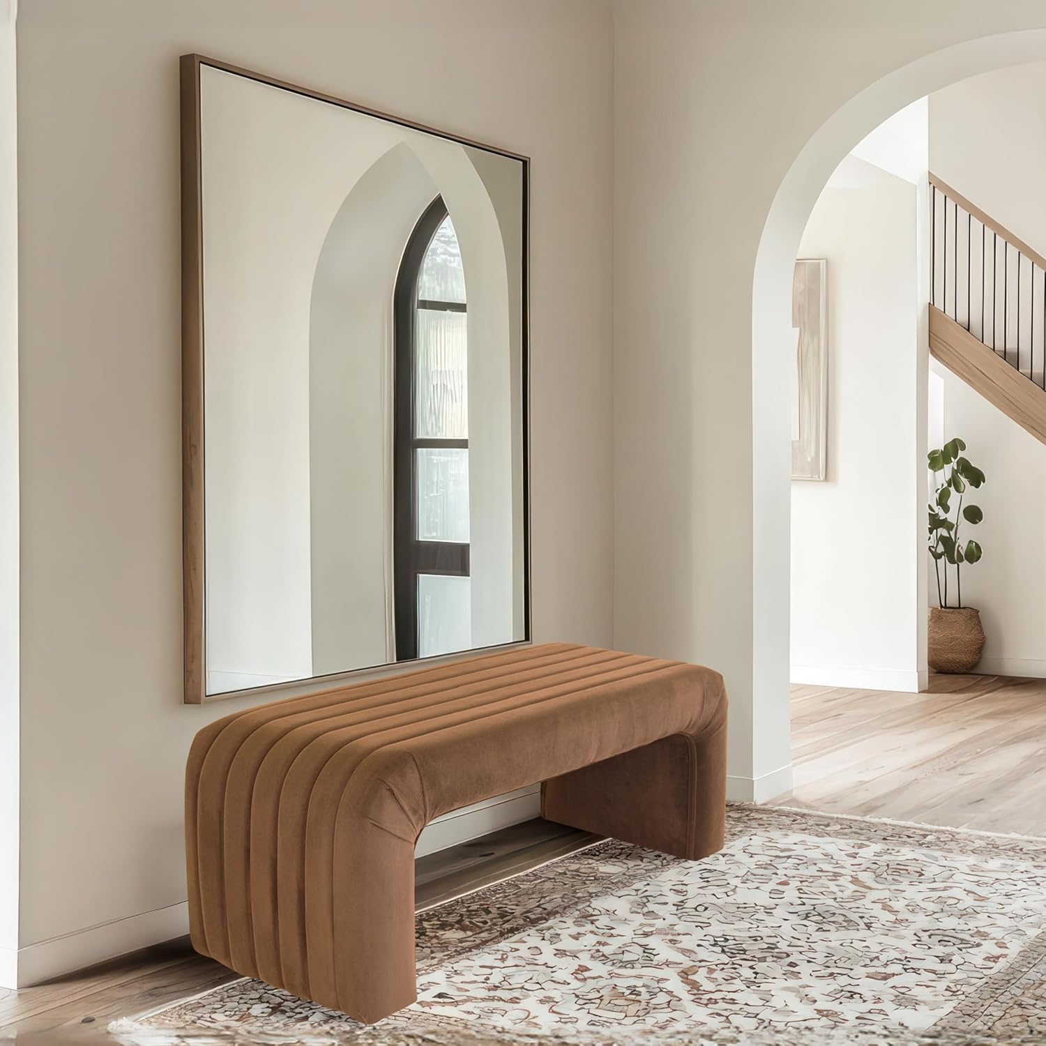 Spatial Order 48' Modern Arch Channel Bench - Rust Orange Velvet