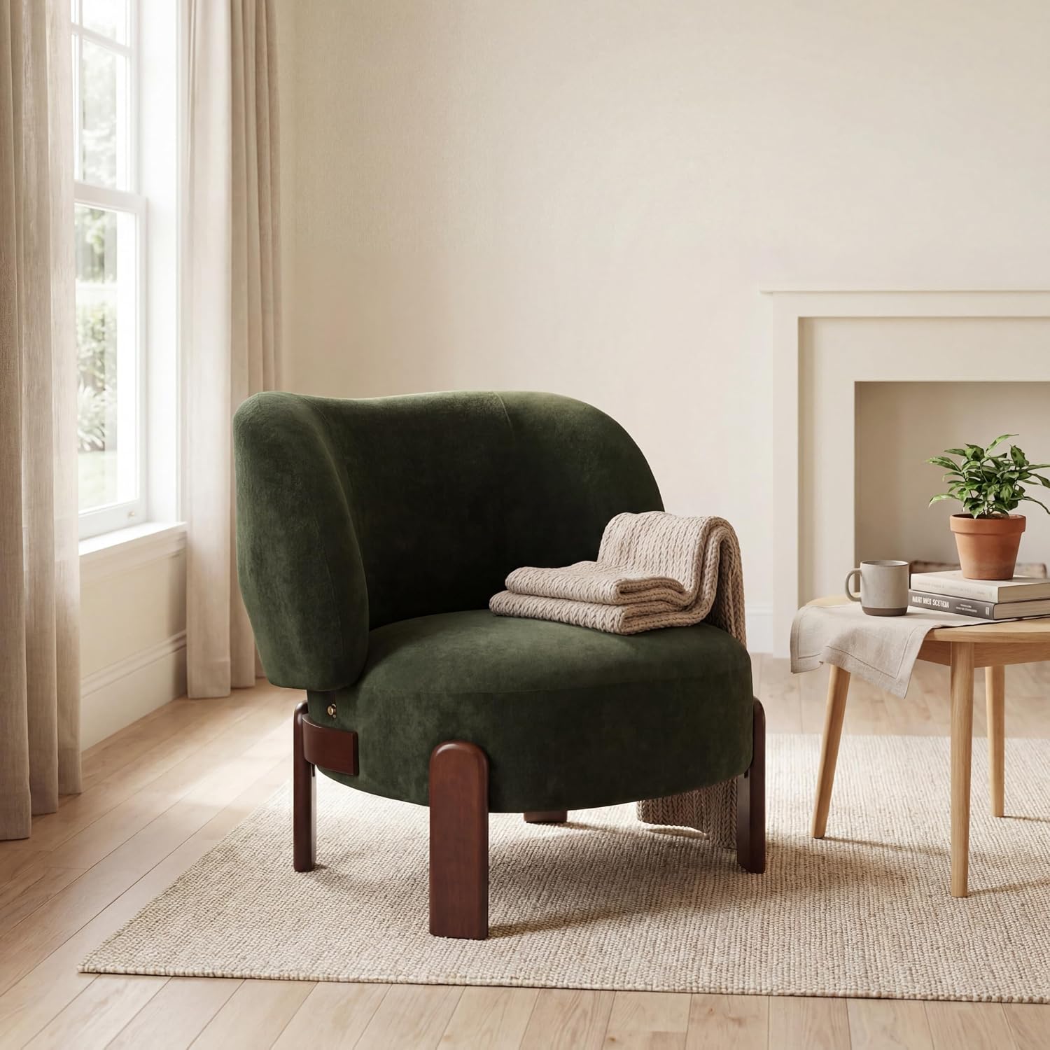 Christopher Knight Home Lily Wingback Accent Chair, Fabric Upholstered Club Chair, Solid Wood Single Lounge Sofa, Comfy Reading Chair for Living Room, Olive Green