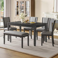 6-Piece Dining Table Set with Bench and Chairs - Solid Wood Kitchen Dining Room Table Set in Farmhouse Rustic Style, Table Set for 6 with 4 Chairs and Bench Seat.(Dark Gray_Large)