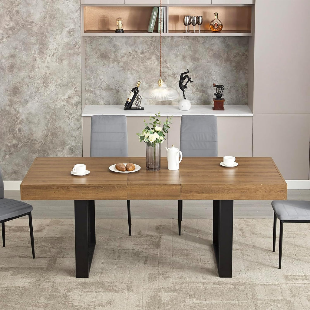 STHOUYN 63'-79' Extendable Dining Room Table, Modern Farmhouse Wooden Kitchen Table, Long Expandable Dining Table for 6 8 10, Large Expanding Tables Conference Tables (Walnut Brown)