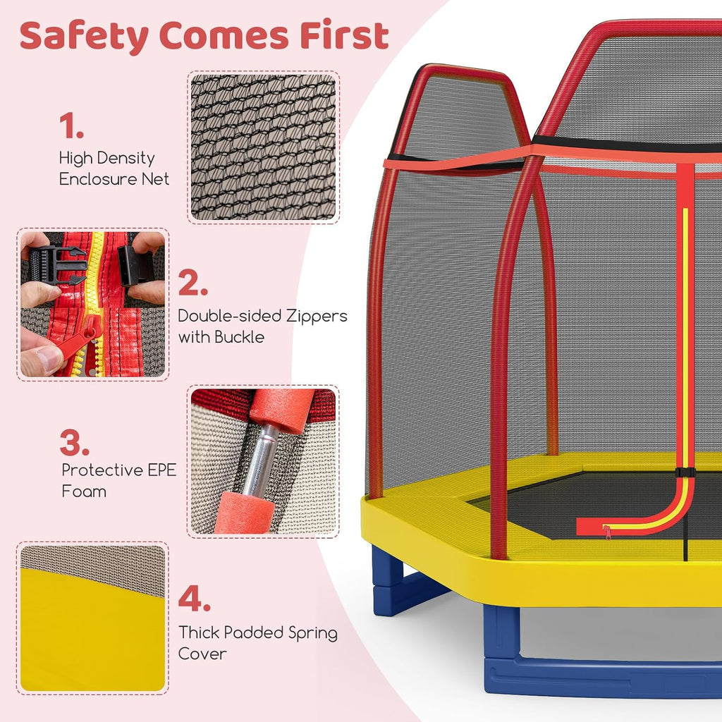 Giantex 7 Ft Trampoline for Kids, Heavy Duty Steel Frame Small Mini Toddler Trampoline, Great Gifts for Boys Girls, Outdoor Indoor Kids Trampoline with Net, for Age 3-8