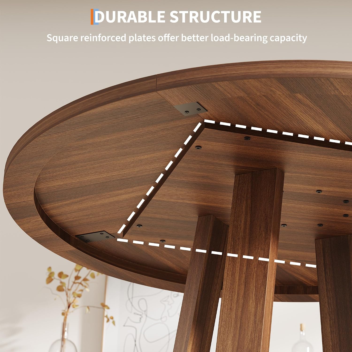 IDEALHOUSE 47 Inch Round Dining Table for 4-6 People, Circle Kitchen Table with Cross Base, Farmhouse Wood Dinner Table for Apartment(Table Only), Walnut Brown