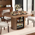 43-59 inch Extendable Round Dining Table with 2-Tier Hidden Storage Shelf,Space Saving Wood Kitchen Table for Small Spaces, Seats 4-6, Mid-Century Modern Oval Design, Brown