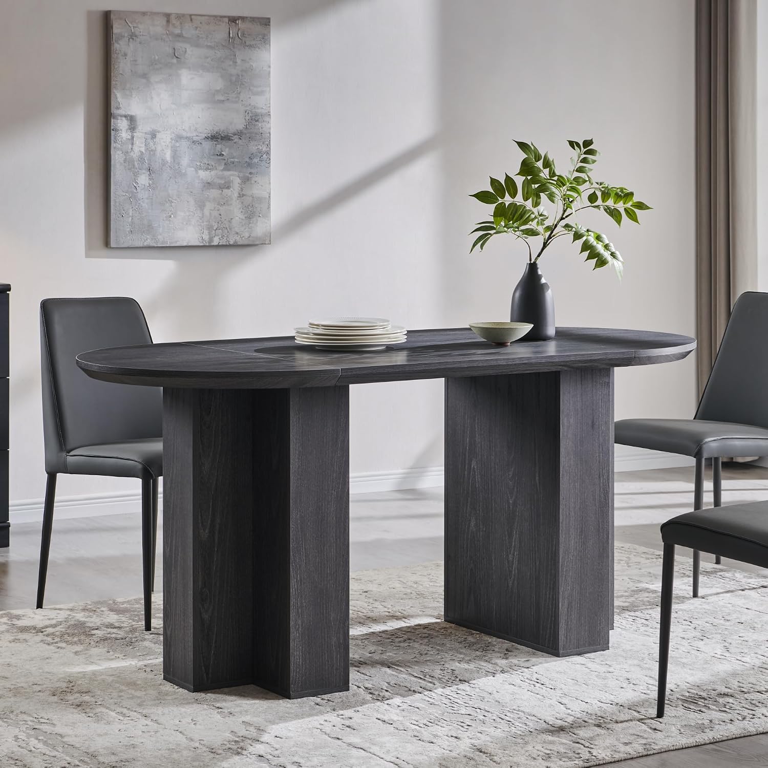 OKD 63 Inch Modern Wood Oval Dining Table for 4-6, Dining Room Table with Stable T-Shaped Base & Metal Frame & Thick Tabletop, Sturdy Kitchen Table for Dinner Room, Kitchen, Gathering, Dark Alder