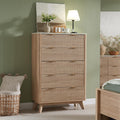 T4TREAM Fluted 5 Drawers Dresser, 48' Tall Modern Chest of Drawers with Faux Marble Top, Curved Profile Design, Wood Drawer Organizer for Bedroom, Living Room, Hallway, Entryway, Natural Oak
