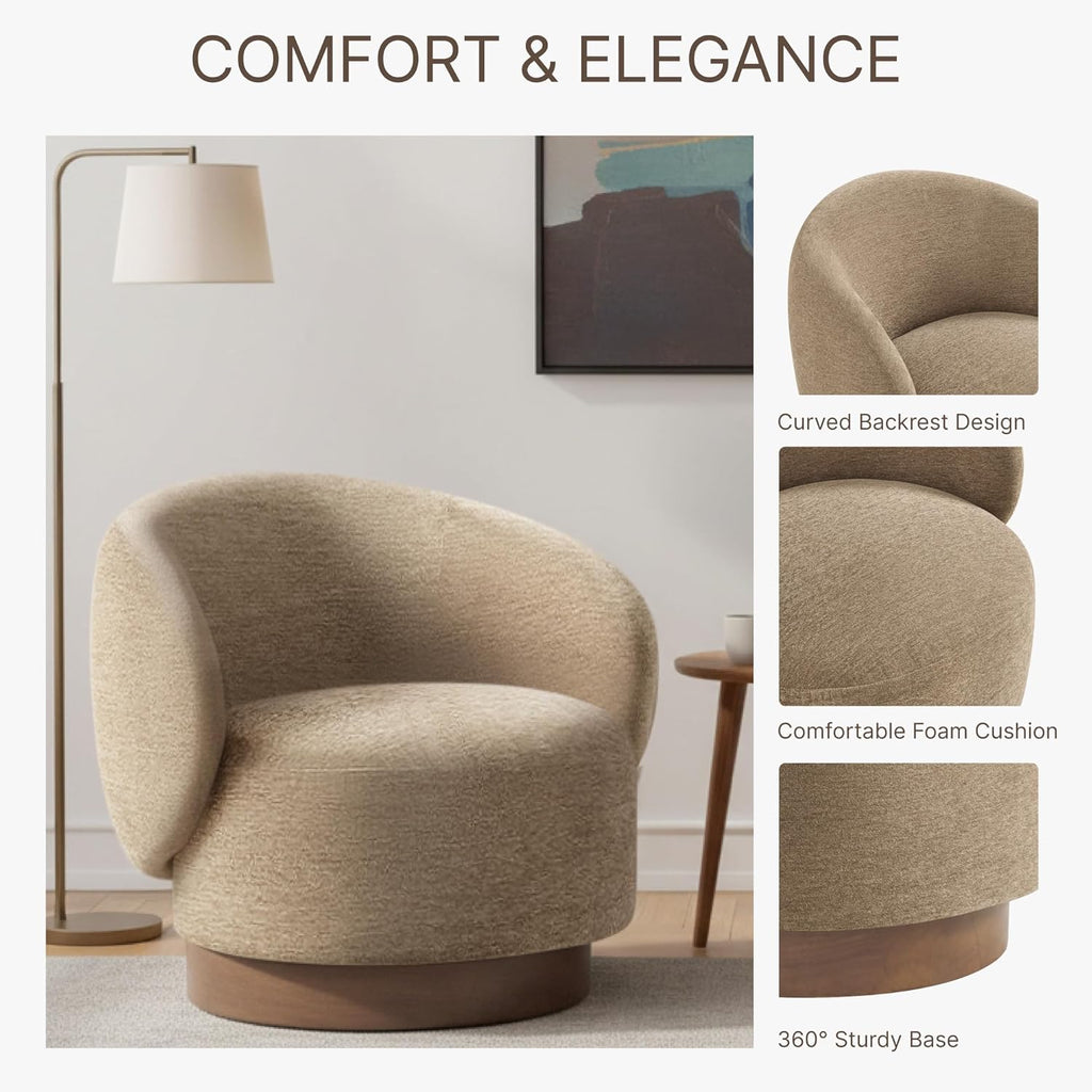 KISLOT Swivel Accent Chair Modern Round Barrel Armchair with Upholstered Performance Fabric for Living Room Bedroom Waitingroom,2 Box,Brown