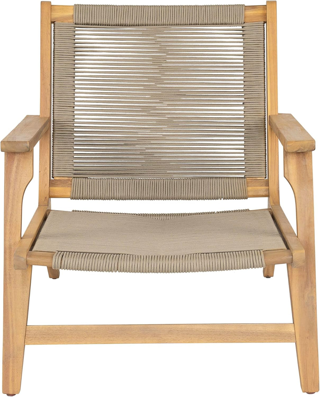 Christopher Knight Home Veera Patio Chair Set of 2 with Acacia Wood Frame and Handwoven Rope, Outdoor Lounge Chair, Stylish Outdoor Accent Chair for Garden/Deck/Backyard, Beige + Light Teak