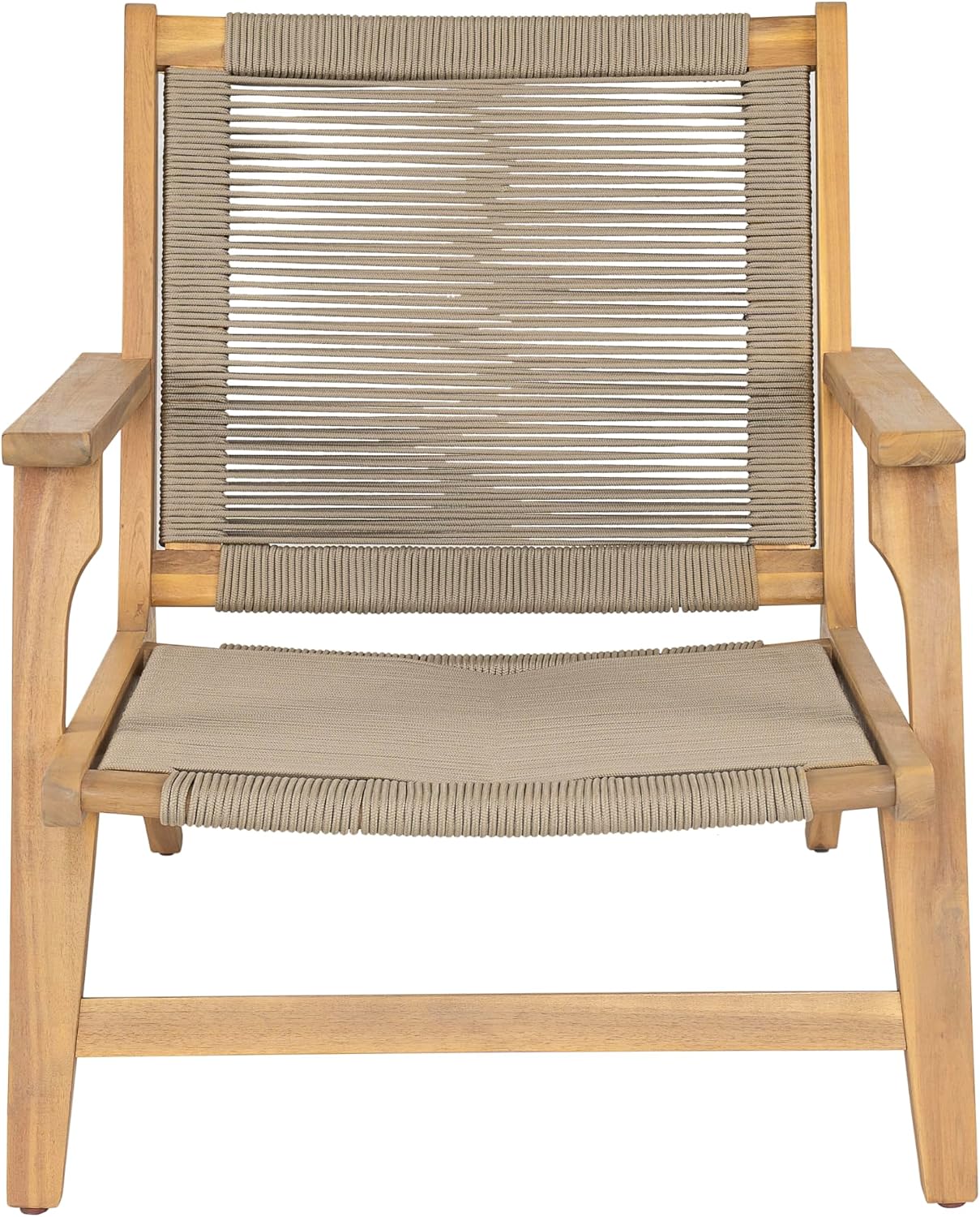 Christopher Knight Home Veera Patio Chair Set of 2 with Acacia Wood Frame and Handwoven Rope, Outdoor Lounge Chair, Stylish Outdoor Accent Chair for Garden/Deck/Backyard, Beige + Light Teak