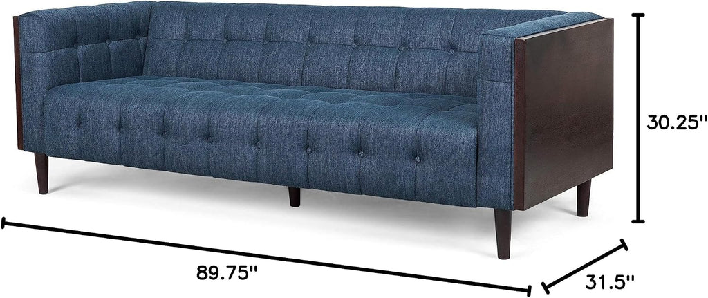 McLarnan Tufted 3 Seater Sofa - Navy Blue/Brown