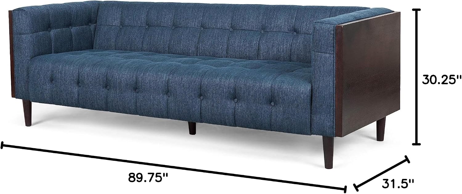 McLarnan Tufted 3 Seater Sofa - Navy Blue/Brown