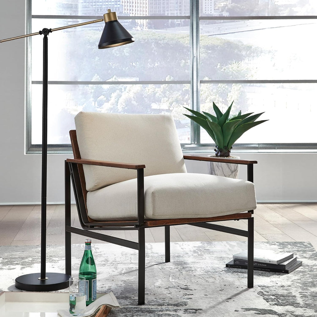 Signature Design by Ashley Tilden Mid-Century Modern Accent Chair, Ivory & Black