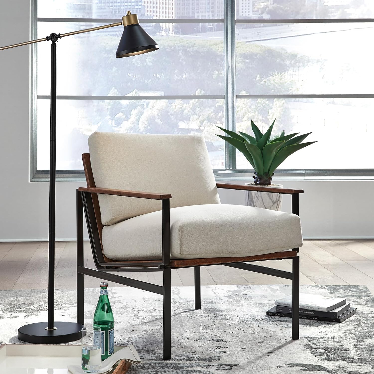 Signature Design by Ashley Tilden Mid-Century Modern Accent Chair, Ivory & Black