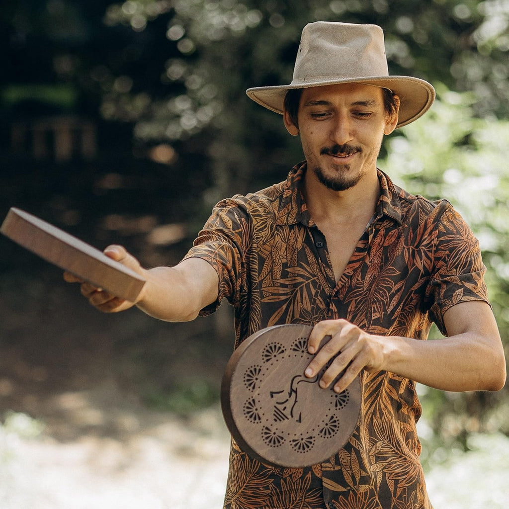 Rain-Fall Disc, 8.6 Inch (22 cm) Wooden Ocean Drum, Gentle Rain Sound for Sound Bath, Meditation & Sound Healing, Elephant & Lotus Design
