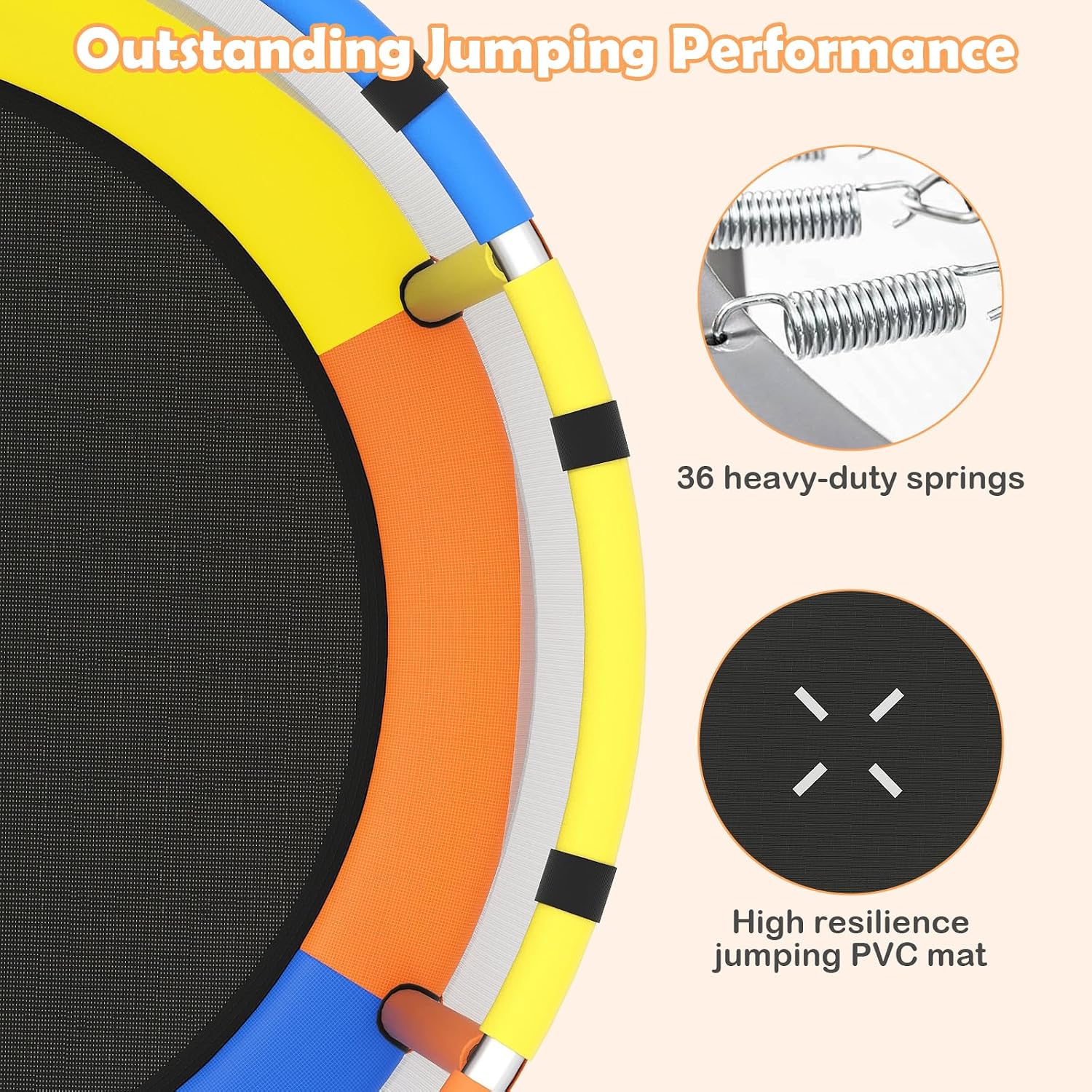 OLAKIDS 55' Trampoline for Kids, Indoor Outdoor Adjustable Toddler Trampoline with Safety Enclosure Net, Baby Recreational Trampolines with Basketball Hoop Hammock Boxing Bag Gymnastic Bar Rings