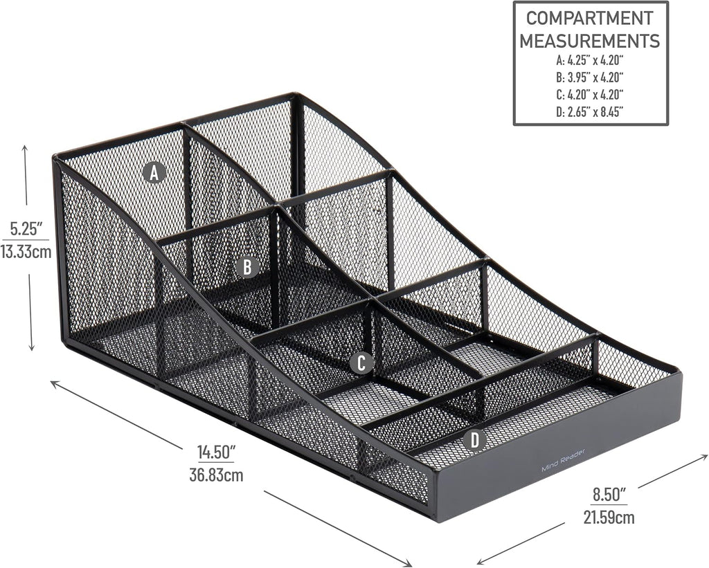 Mind Reader Countertop Organizer, Office Breakroom Supply Caddy, Desktop Organizer, Metal Mesh, Black (Pack of 6)