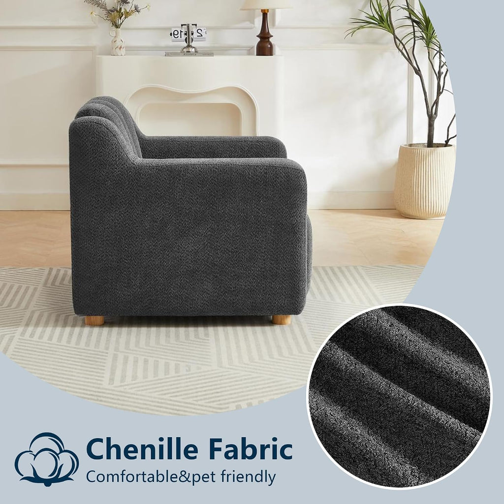 Mofolit Modern Accent Chair w/Chenille Fabric, 40' Wide Upholstered Single Sofa Armchair w/Deep seat for Bedroom,Apartment,Living Room Reading Room (1, Dark Gray)