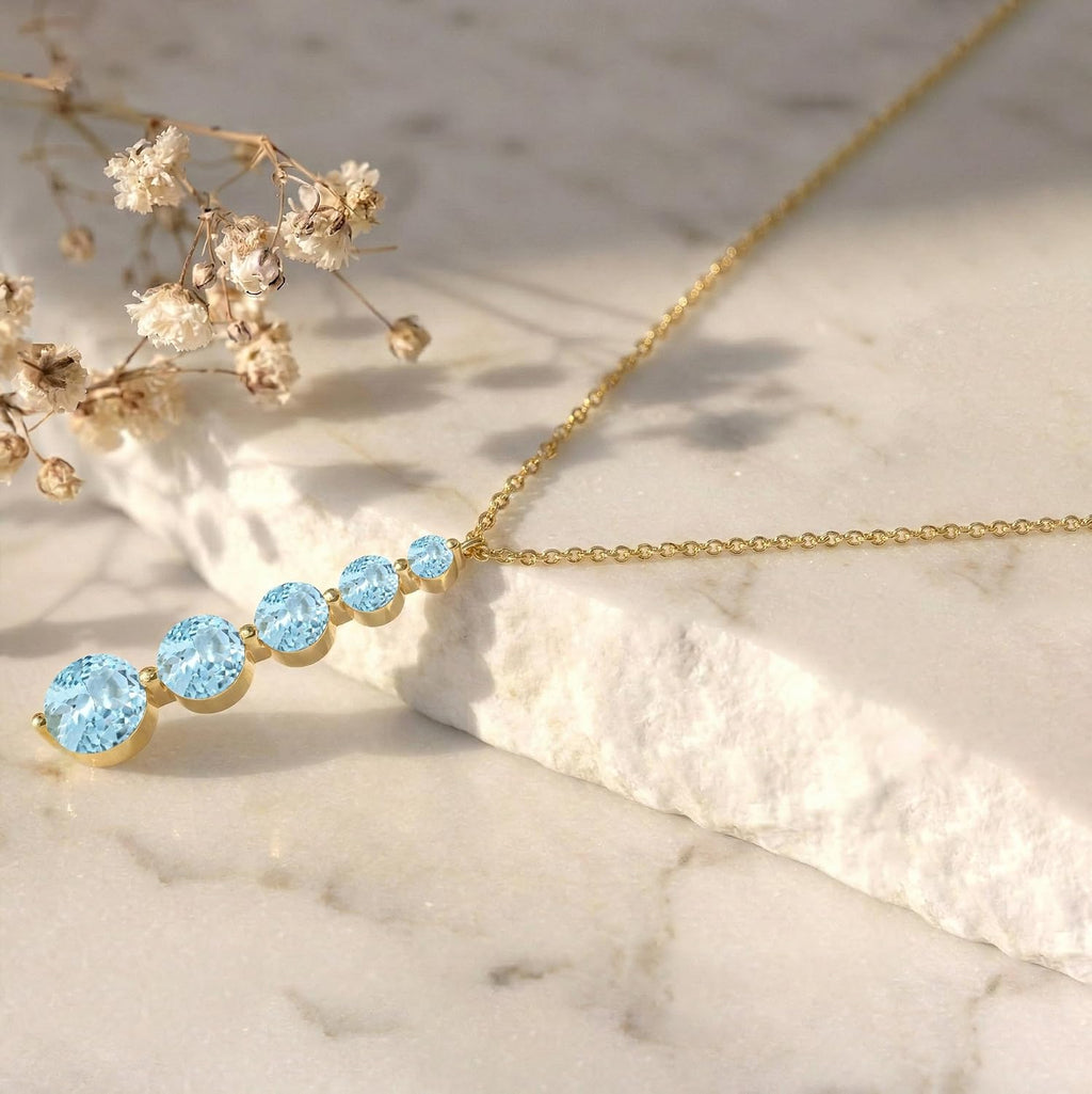GOODSTONE JEWELS Linear Drop Pendant Necklace for Women in Yellow Gold Plated | Size 16+2 Inch Cable Chain with Lobster Clasp | Natural Birthstone Jewelry Gift for Her