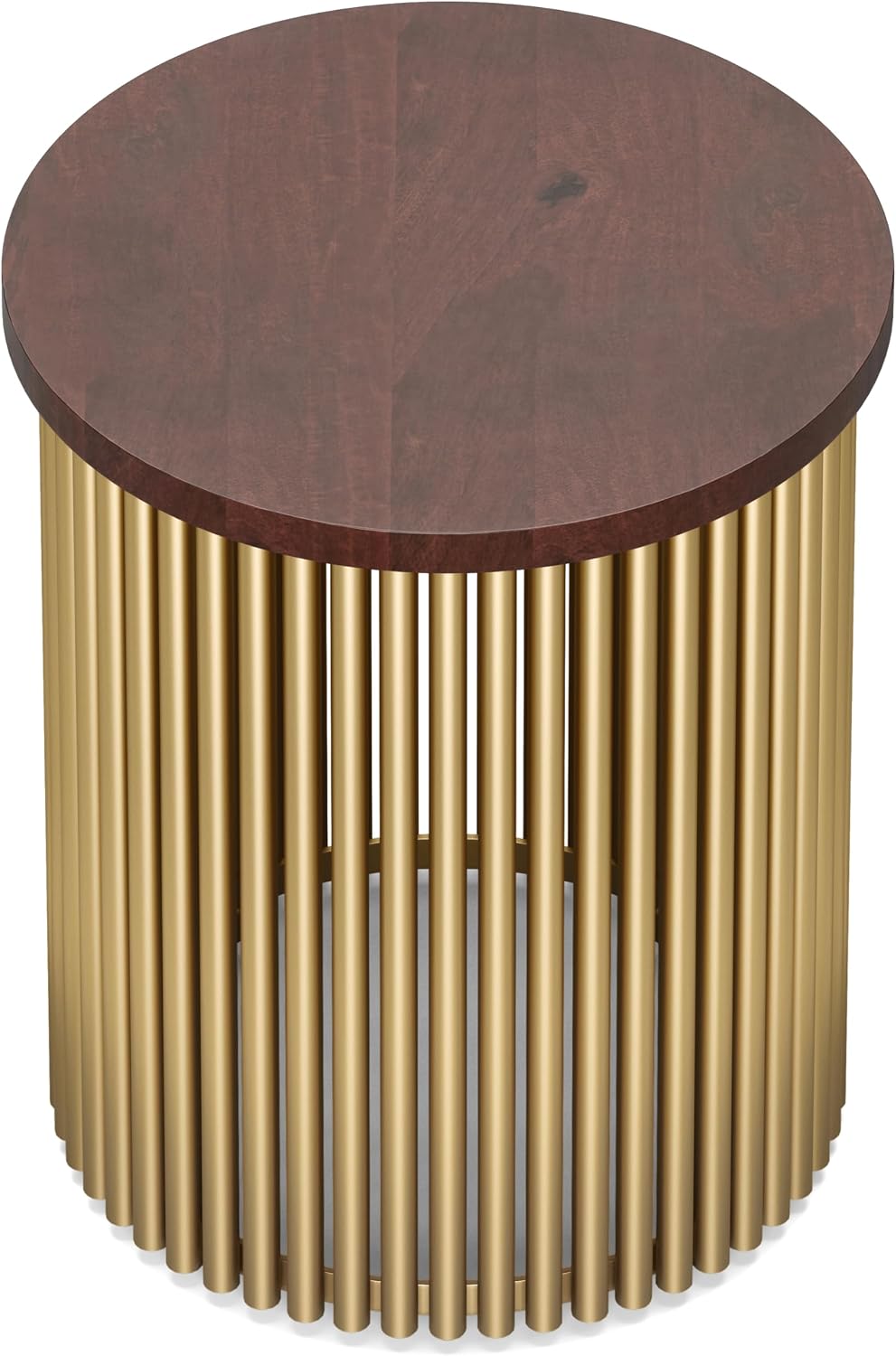 SIMPLIHOME Demy Metal and Wood Accent Table - 18 inch Wide Solid Metal Round End Table in Cognac and Gold, Contemporary Side Table or Coffee Table for Living Room with Compact Design, Assembled