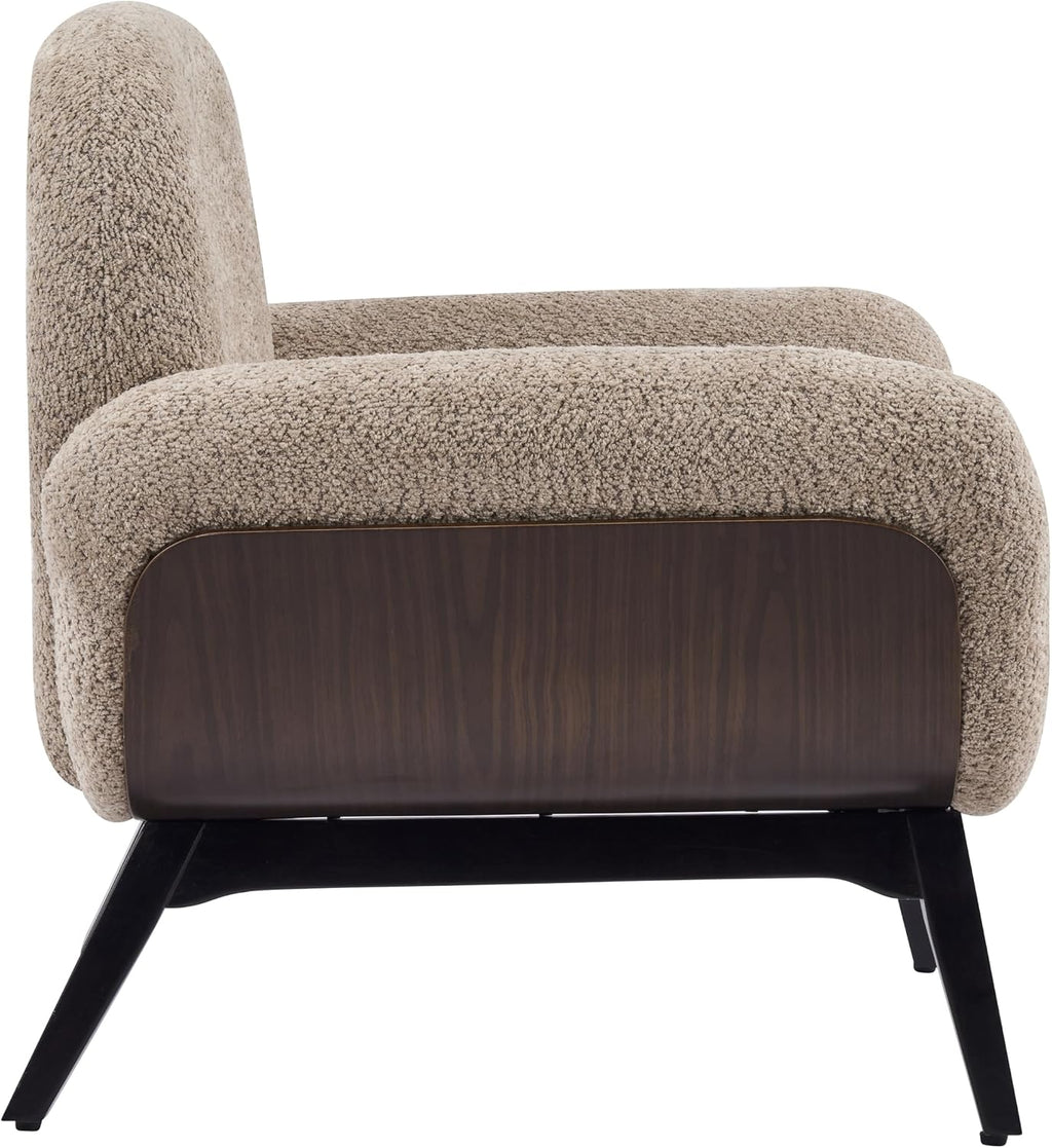Christopher Knight Home Audrey Boucle Upholstered Accent Chair, Living Room Low Profile Armchair, Solid Wood Comfy Reading Chair, Modern Single Lounge Sofa, Light Camel