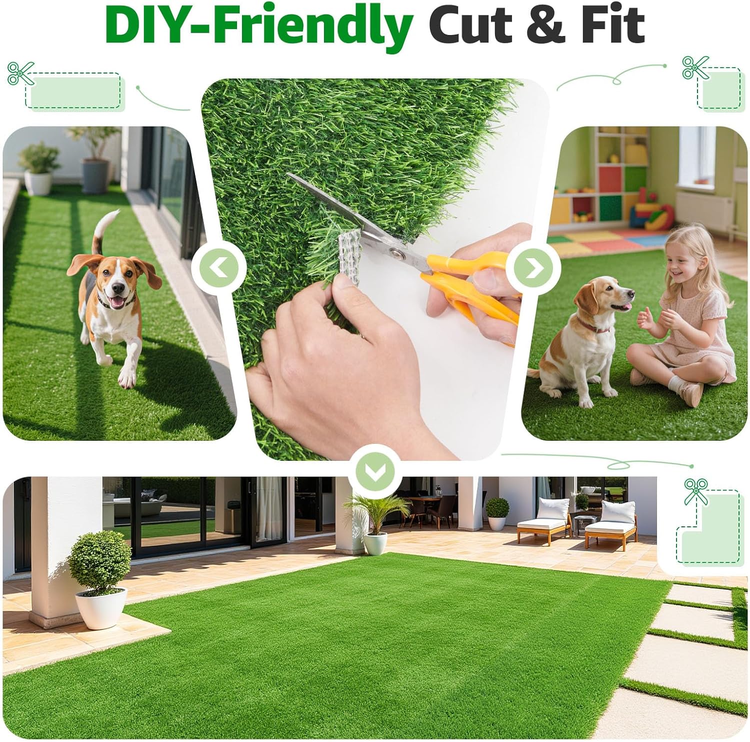 6x10FT Artificial Grass Pad Indoor Outdoor: Fake Grass Turf with Drainage Holes, Pet-Friendly Dog Grass Mat, Perfect for Garden Lawn Balcony Patio Backyard Wedding Christmas Decoration