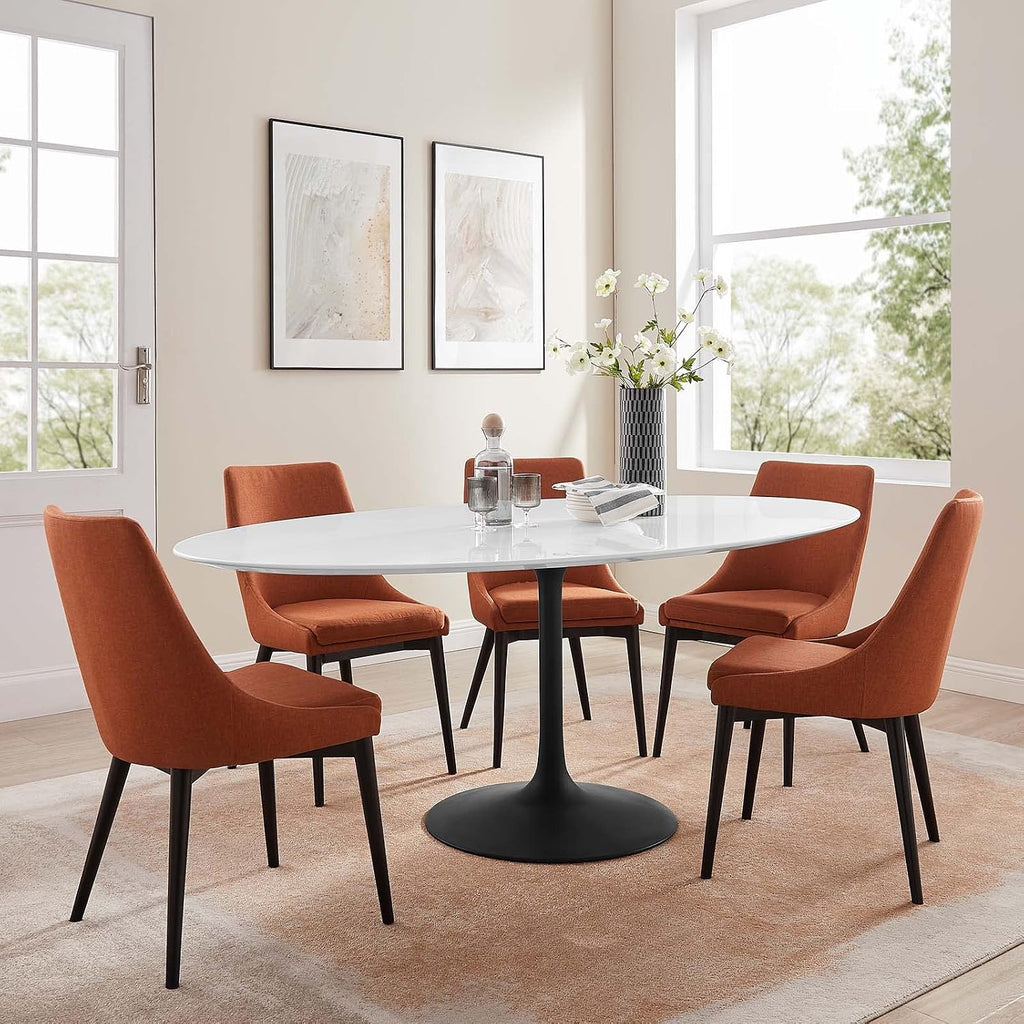 Modway Lippa 78' Oval-Shaped Mid-Century Modern Dining Table with White Wood Top and Black Base