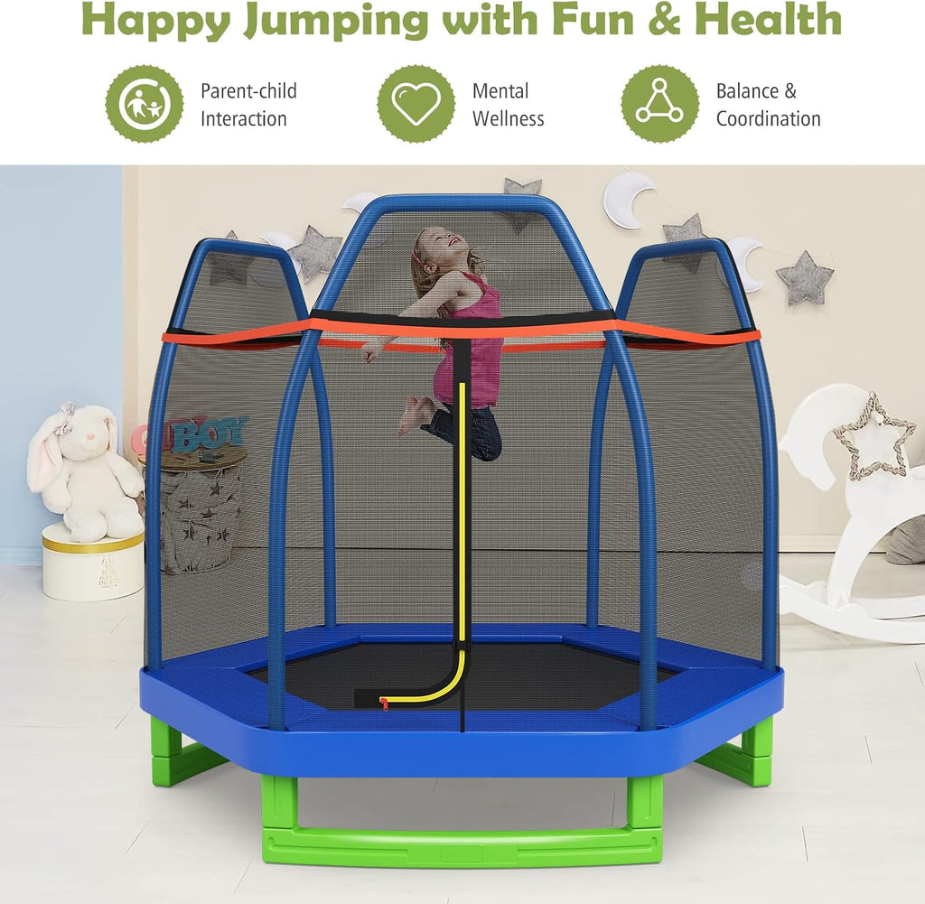 Giantex 7 Ft Trampoline for Kids, Heavy Duty Steel Frame Small Mini Toddler Trampoline, Great Gifts for Boys Girls, Outdoor Indoor Kids Trampoline with Net, for Age 3-8
