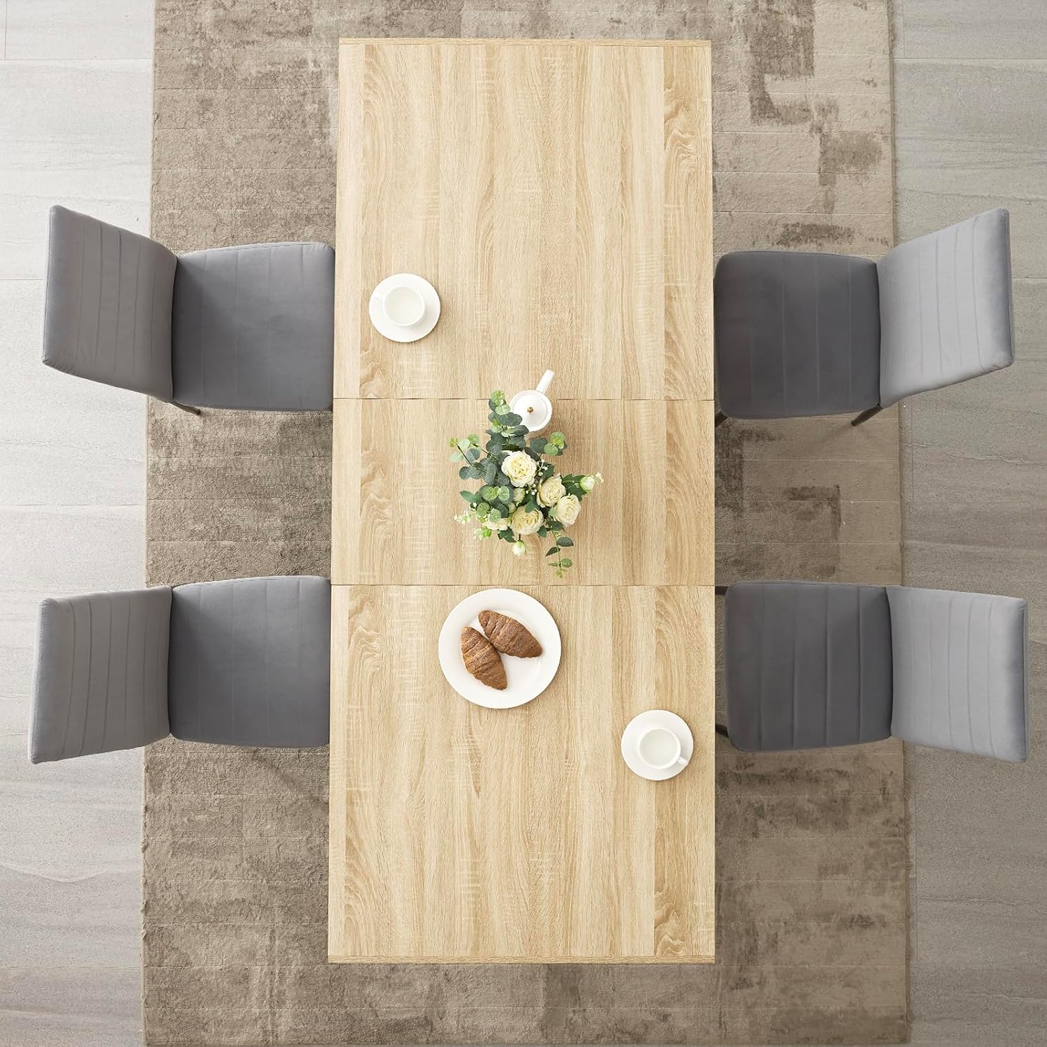 STHOUYN 63'-79' Extendable Dining Room Table Desk for 6 8 10, Modern Rustic Kitchen Expanding Table, Wooden Long Large Expandable Dining Room Conference Table for Kitchens (Natural Oak)