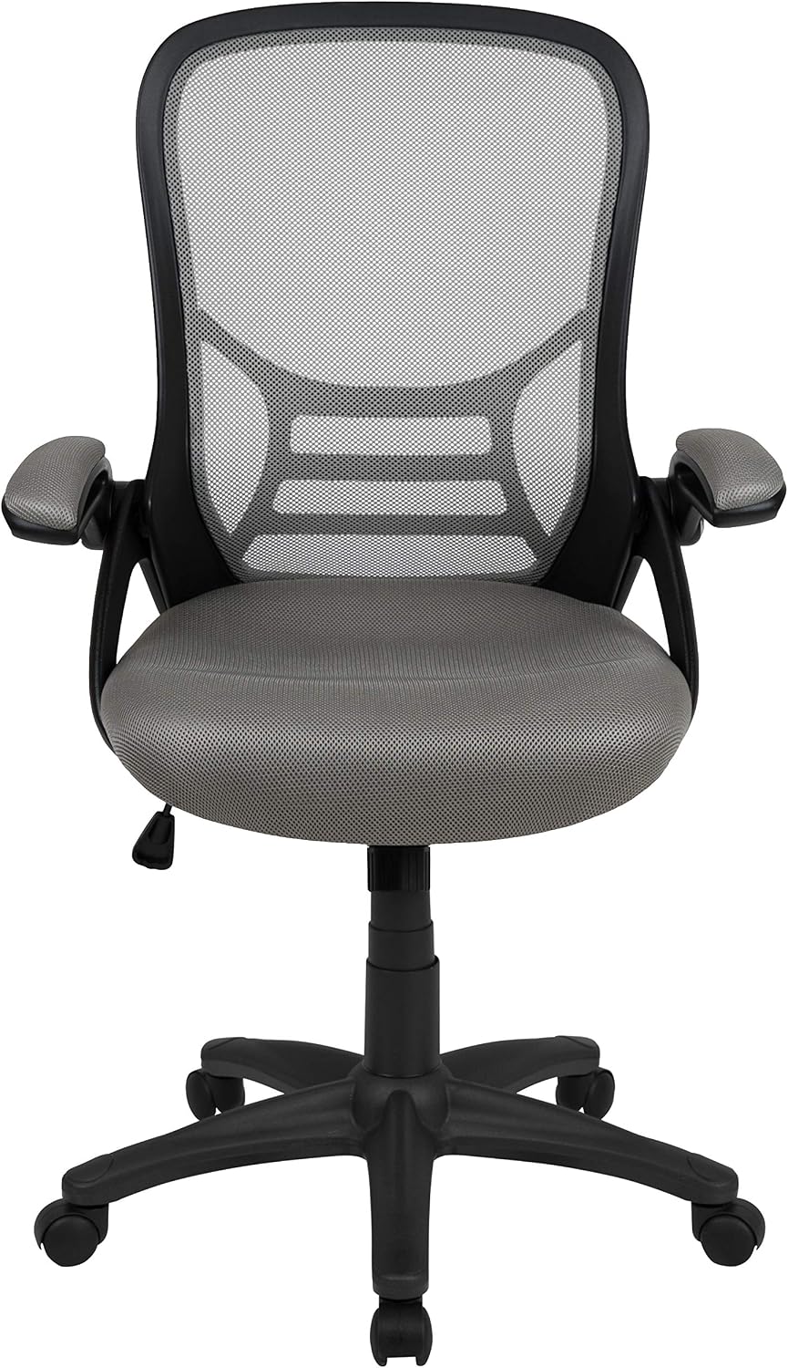 Flash Furniture Porter High-Back Swivel Office Chair with Adjustable Lumbar Support and Seat Height, Ergonomic Mesh Desk Chair with Flip-Up Armrests, Gray/Black