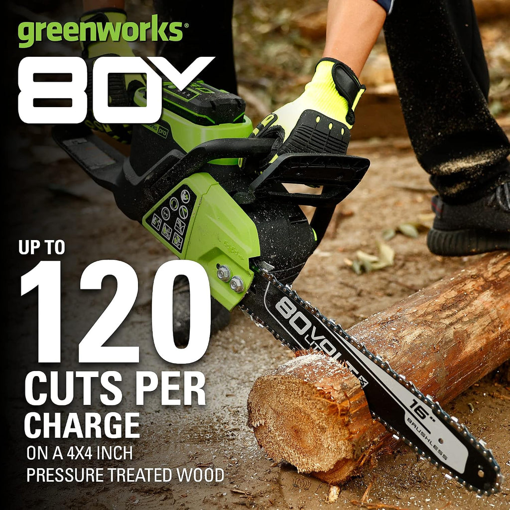 Greenworks 80V 16' Brushless Cordless Chainsaw (Great For Tree Felling, Limbing, Pruning, and Firewood / 75+ Compatible Tools), Tool Only