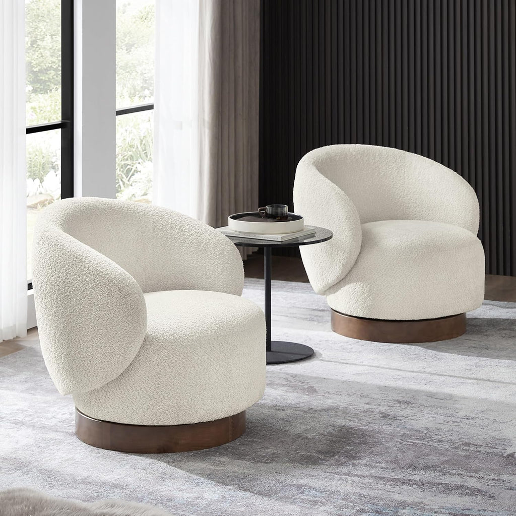 KISLOT Swivel Accent Chair Round Barrel Armchair Upholstered Performance Fabric for Living Room Bedroom Waitingroom,1 Box,Cream