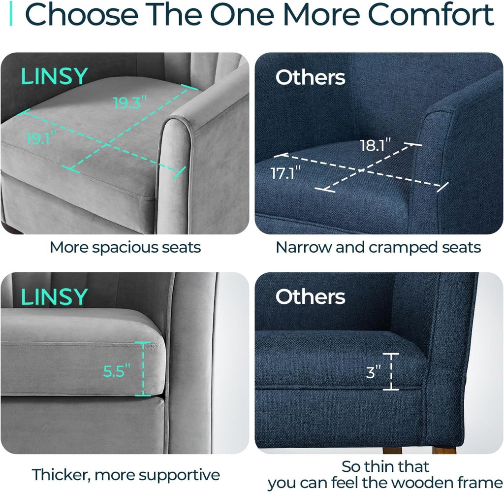 LINSY Accent Chair with Ottoman, Modern Barrel Chair Small Armchair Reading Chair with Footrest, Comfy Round Arms Chair for Living Room Bedroom Reading Room, Velvet, Grey