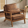 Karl home Accent Chair Wide Armrest Mid-Century Lounge Chair Bronzing Cloth Armchair with Lumbar Pillow & Solid Wood Frame for Living Room, Bedroom, Balcony, Brown