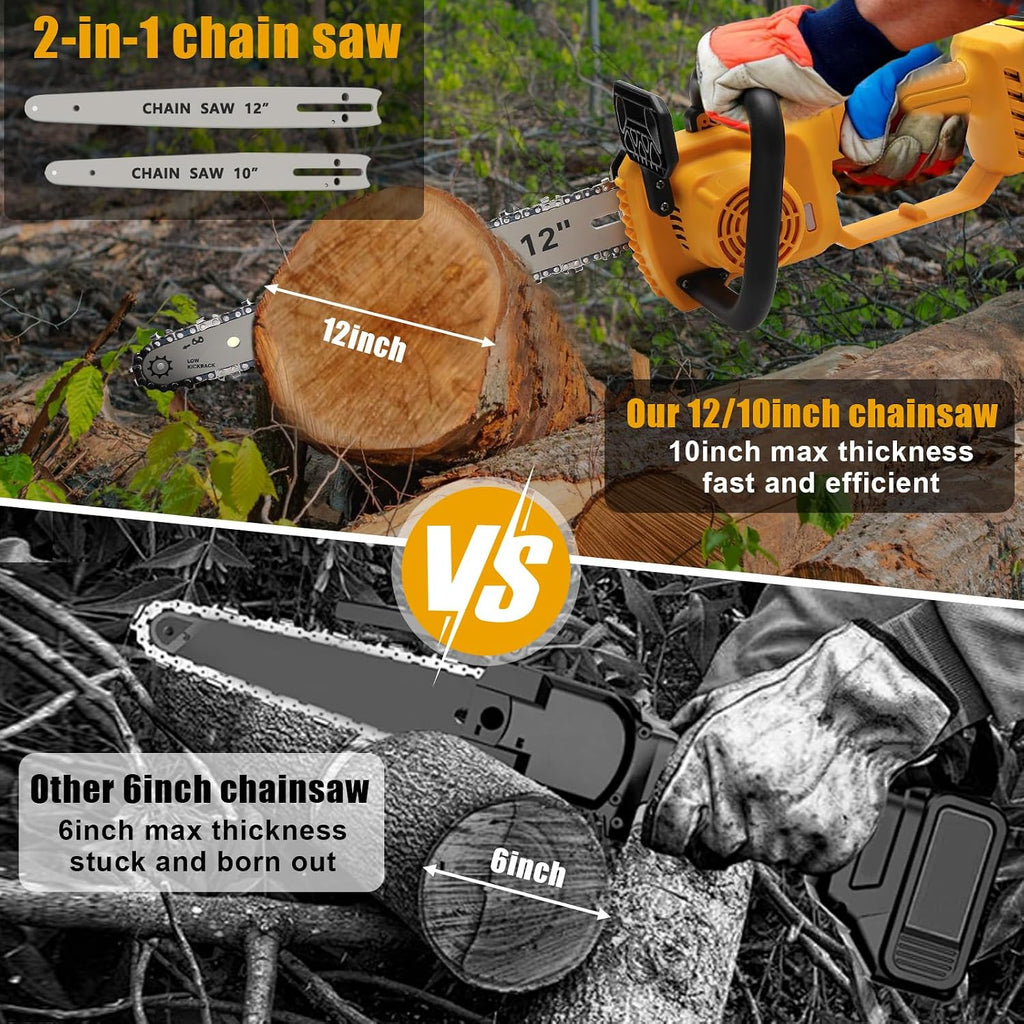 Mini Chainsaw Cordless for Dewalt 20V Battery, Brushless Electric 12'/ 10' with Auto Oiler & Security Lock, for Tree Trimming, Branch Wood Cutting (Tool Only) (Chainsaw)