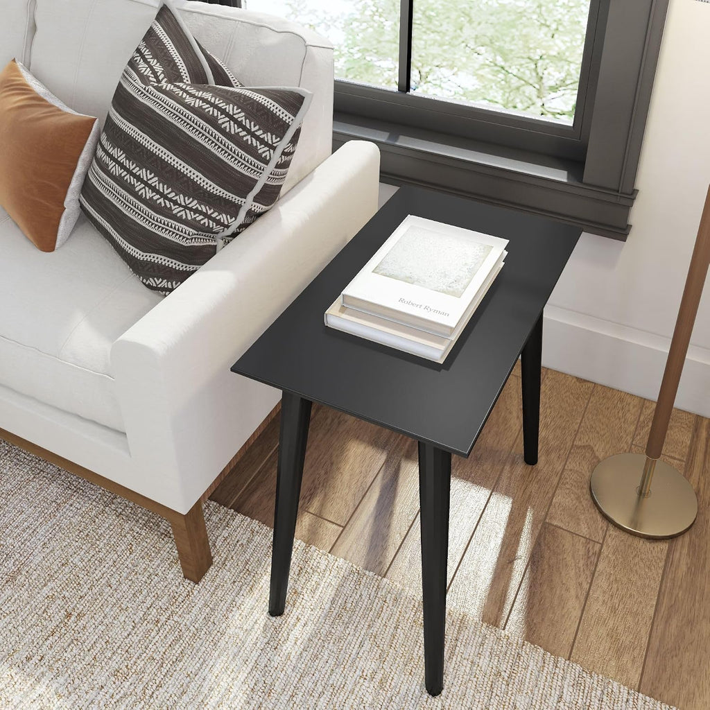 Plank+Beam Mid Century Modern Rectangular Side Table, End Table for Living Room, Wooden Bedside Table, Small End Table for Office Space, Black