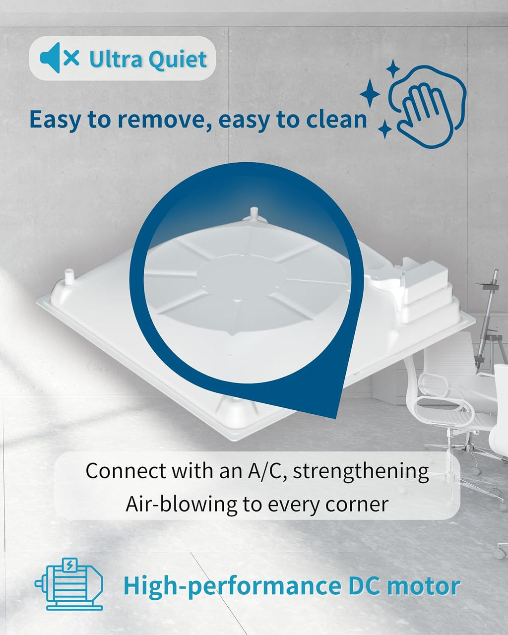 WELLY Taiwan Drop Ceiling Tile Fan, 2x2 Air Circulating Flush Mount Ceiling Fans, DC Motor Ultra Quiet 15 Wind Speeds Ventilation, 23.7 inch 18db for Home and Office, WL-4