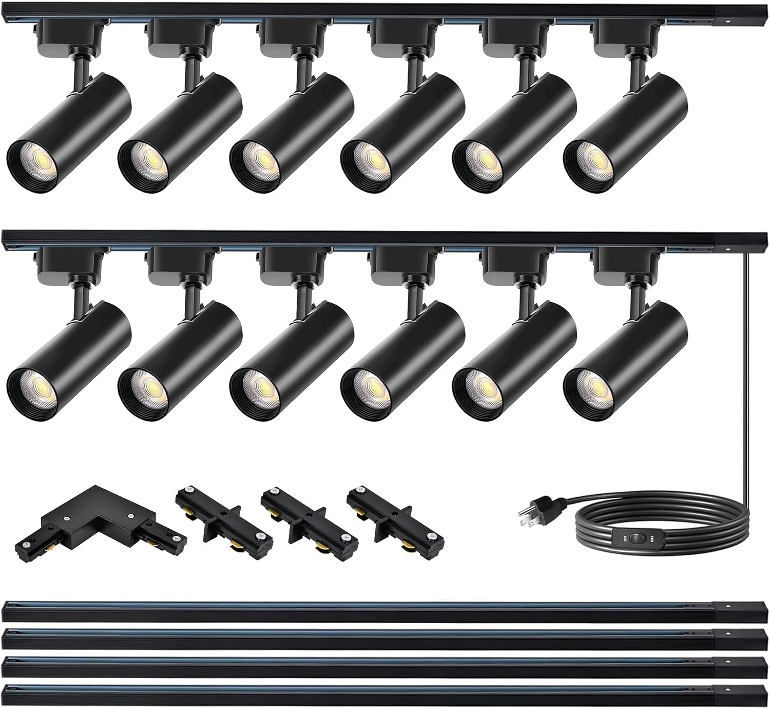 Ultra-Bright Black H Type Track Lighting Kit 6000K Cool White, 12 Heads 20W 2400lm with 13.1FT Track Rails, Dimmable Plug in LED Track Lights Modern Indoor Spotlight Fixture