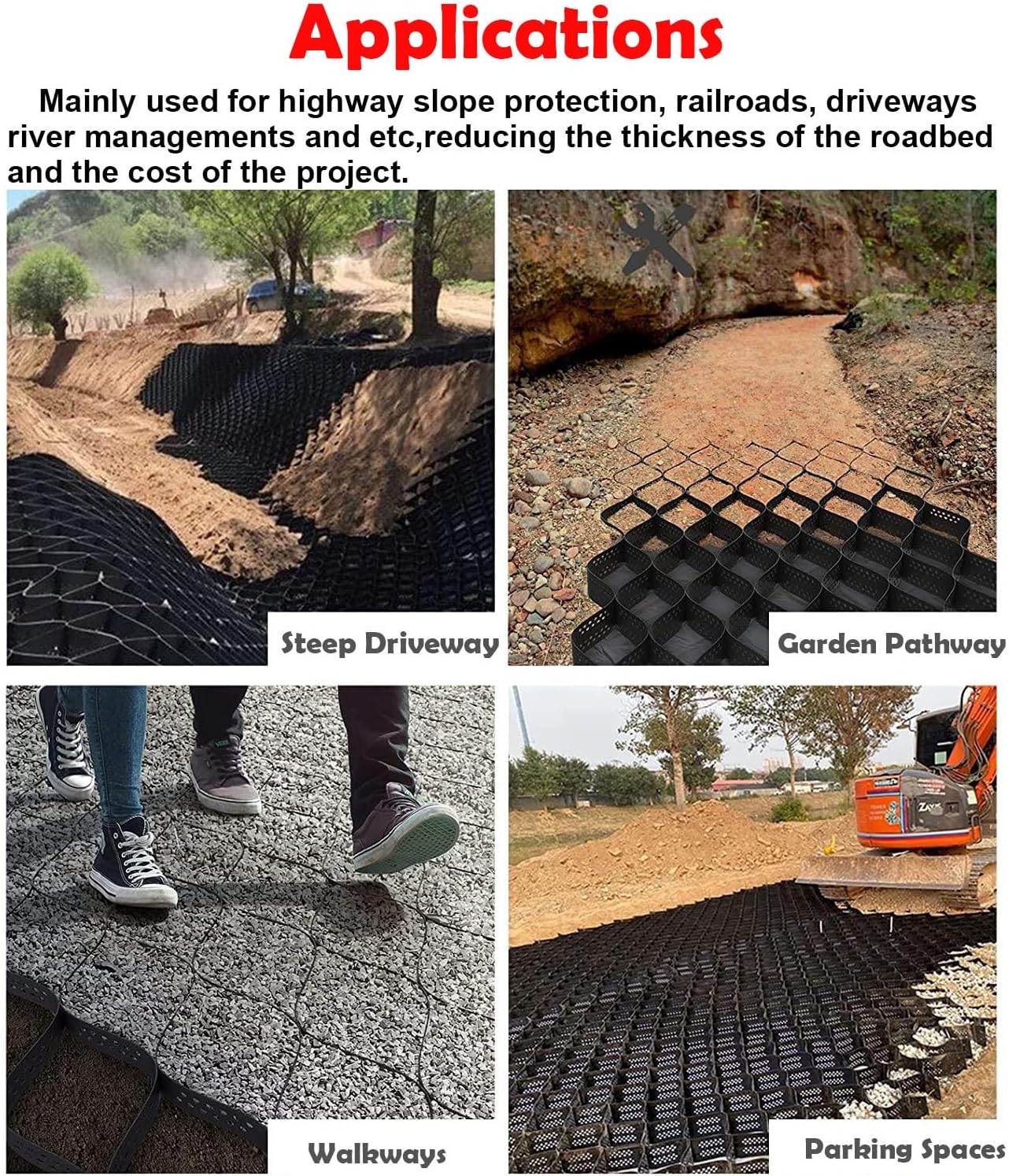 2' Thick Expandable Ground Grid Stabilizer, Length 13 ' 16'19'19.7 Ft HDPE Gravel Stabilizer Grid Landscape Staples Pea Gravel Grid for Driveway(H 10cm/4in,3x20ft/1x6m)