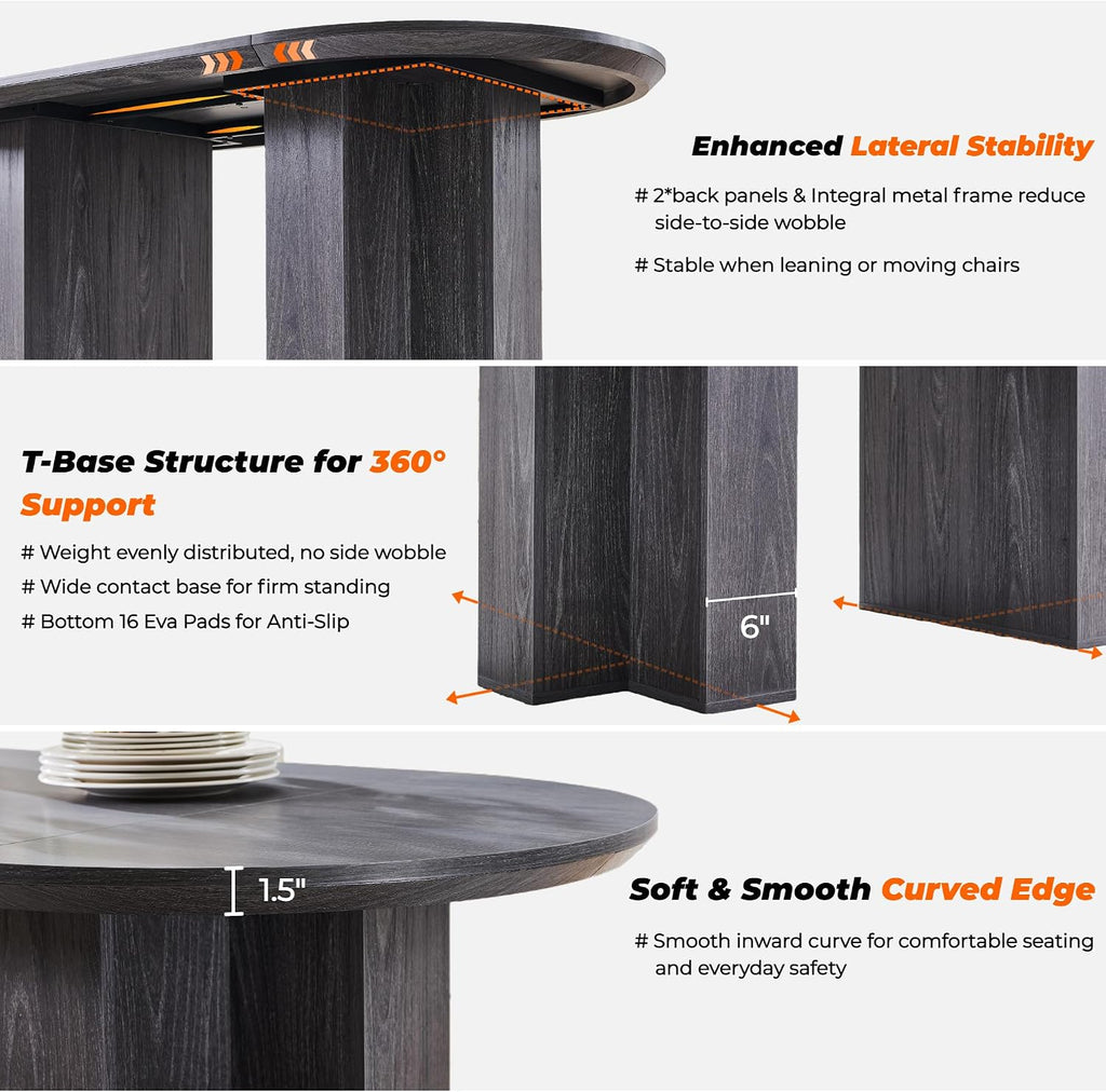 OKD 63 Inch Modern Wood Oval Dining Table for 4-6, Dining Room Table with Stable T-Shaped Base & Metal Frame & Thick Tabletop, Sturdy Kitchen Table for Dinner Room, Kitchen, Gathering, Dark Alder