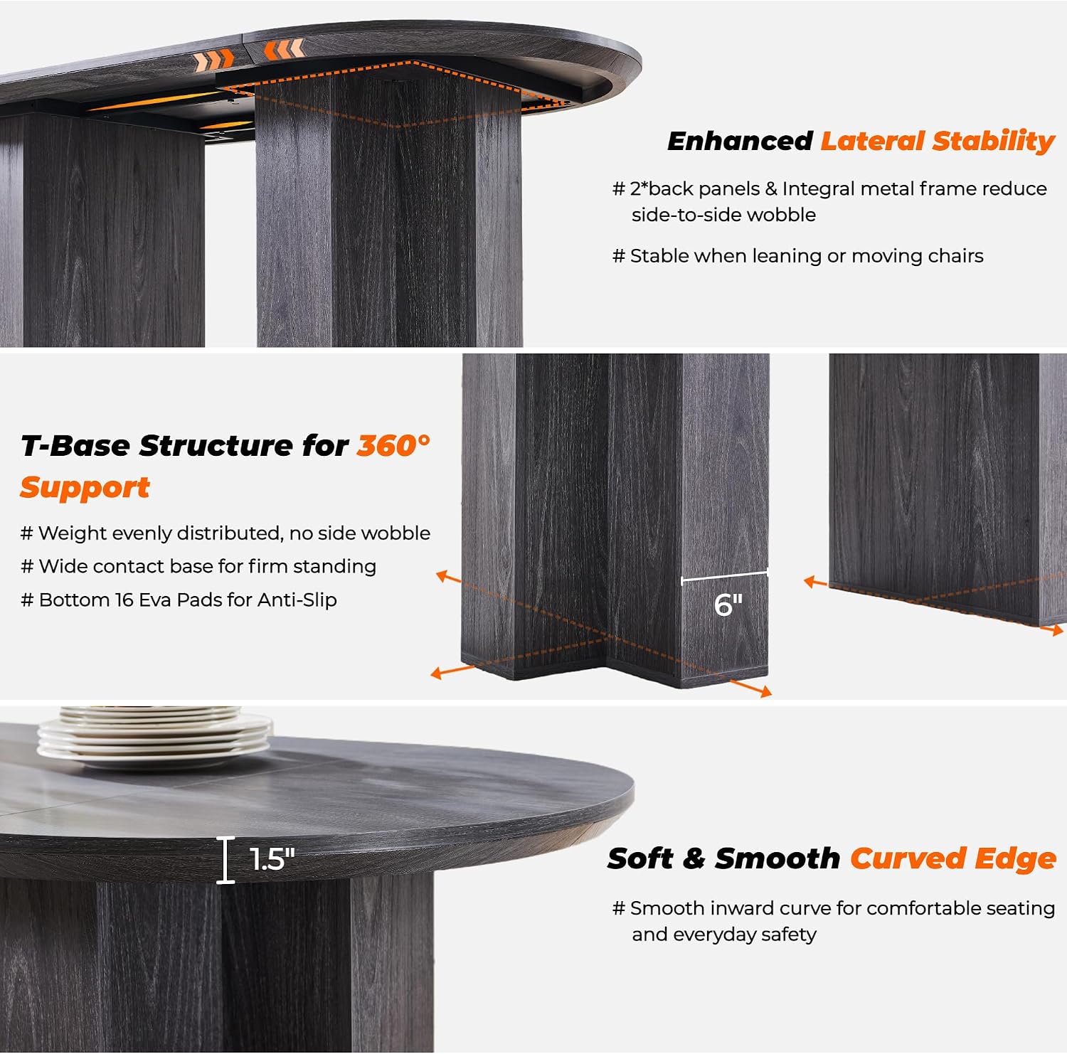OKD 63 Inch Modern Wood Oval Dining Table for 4-6, Dining Room Table with Stable T-Shaped Base & Metal Frame & Thick Tabletop, Sturdy Kitchen Table for Dinner Room, Kitchen, Gathering, Dark Alder