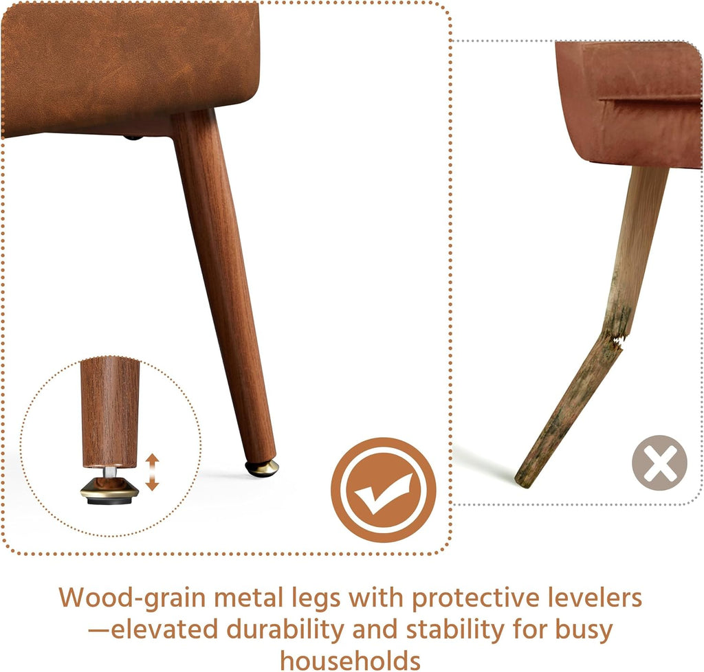 Yaheetech Accent Chair, Living Room Chair Mid Century PU Leather Armchair Lumbar Pillow, Comfy Upholstered Reading Chair Wood Leg Bedroom Lounge Brown