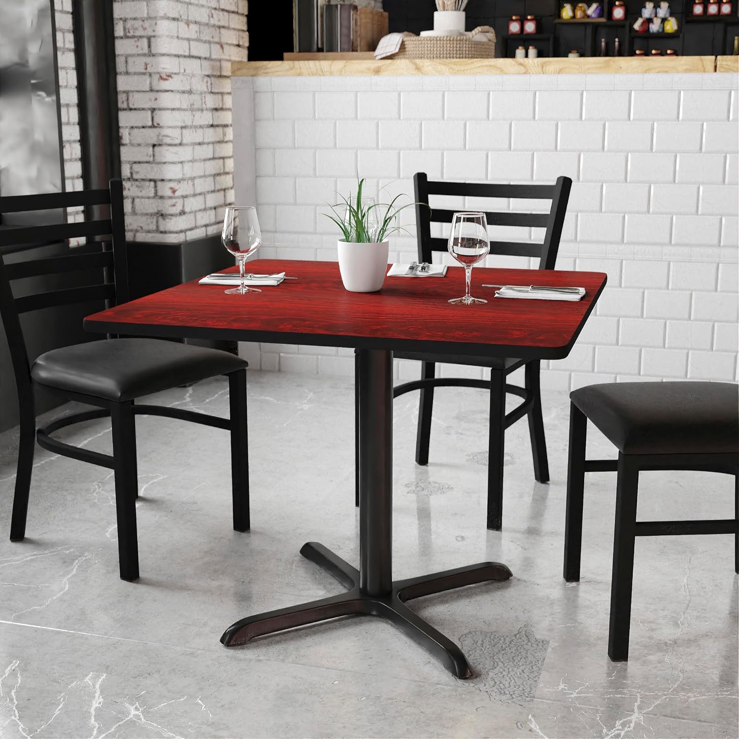 Flash Furniture 36'' Square Mahogany Laminate Table Top with 30'' x 30'' Table Height Base