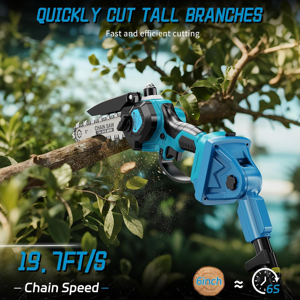 Pole Saws for Tree Trimming, 2-in-1 Pole Saw＆6 Inch Mini Chainsaw,with Extension,Fathers Day Dad Gifts for Men,Electric Pole Saw Used for Wood Cutting and High-Branch Pruning,2x2.0Ah Batteries