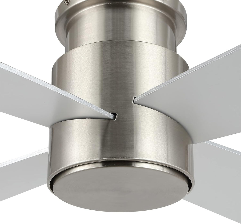WINGBO 52' Flush Mount DC Ceiling Fan without Lights, 4 Reversible Blades, Ultra Quiet 6-Speed DC Motor, Hugger Low Profile Indoor Ceiling Fan No Lights, Brushed Nickel Finish