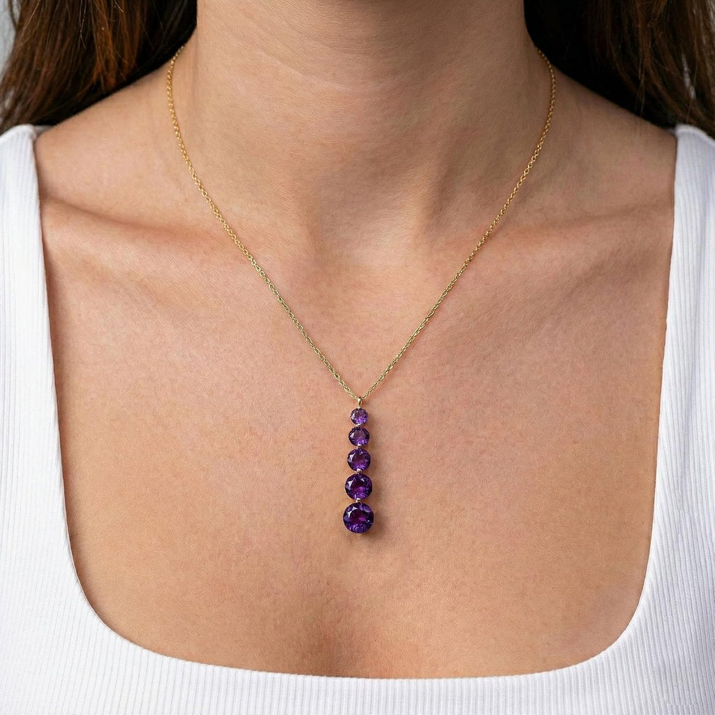 GOODSTONE JEWELS Linear Drop Pendant Necklace for Women in Yellow Gold Plated | Size 16+2 Inch Cable Chain with Lobster Clasp | Natural Birthstone Jewelry Gift for Her