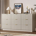 MAISONARIA Beige 9 Drawer Dresser for Bedroom, 63' Wide Modern Fluted Dresser with Gold Metal Handles, Chest of Drawers for Bedroom, Living Room, Entryway, Hallway