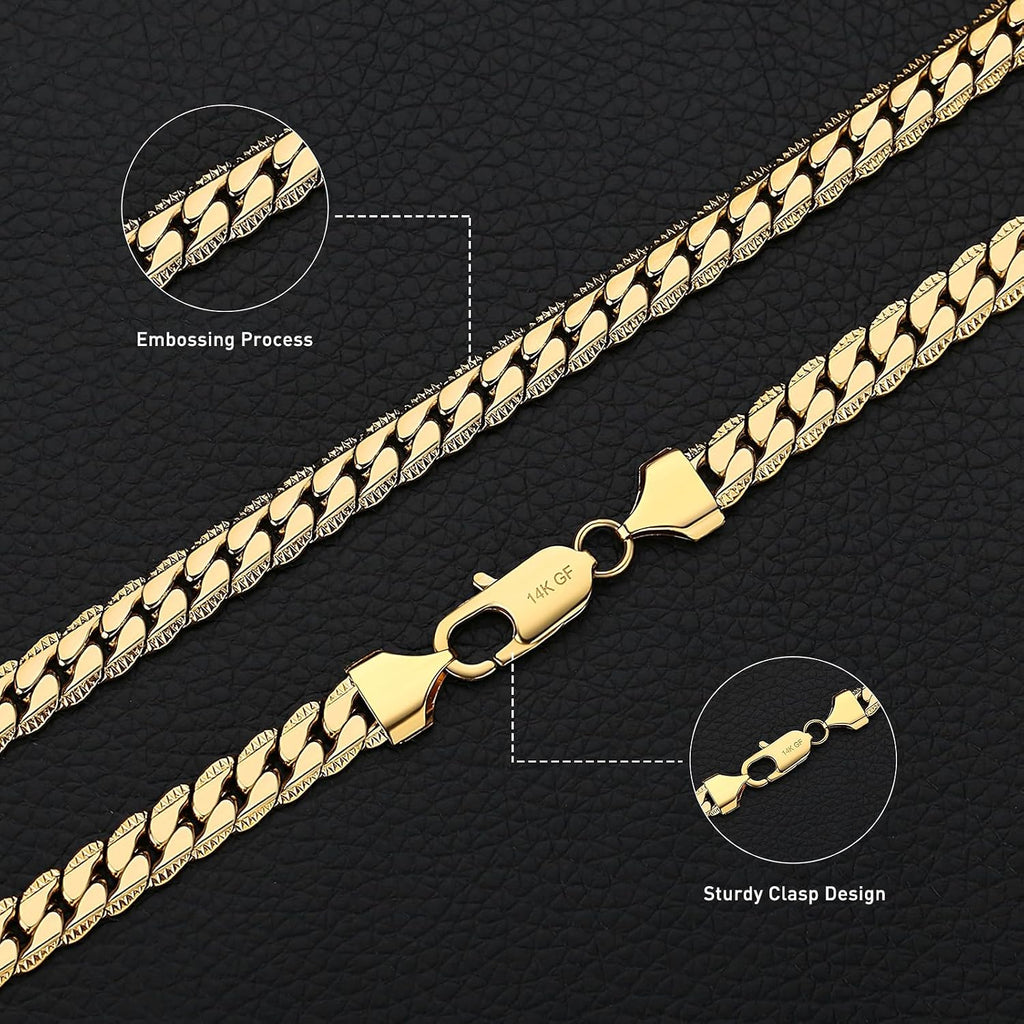 7MM Cuban Link Chain for Men Silver Chains, Silver Mens Chain Necklace,316L Stainless Steel and 14K White Gold /14K Gold Filled, Gold/Silver Chain for Men Necklace
