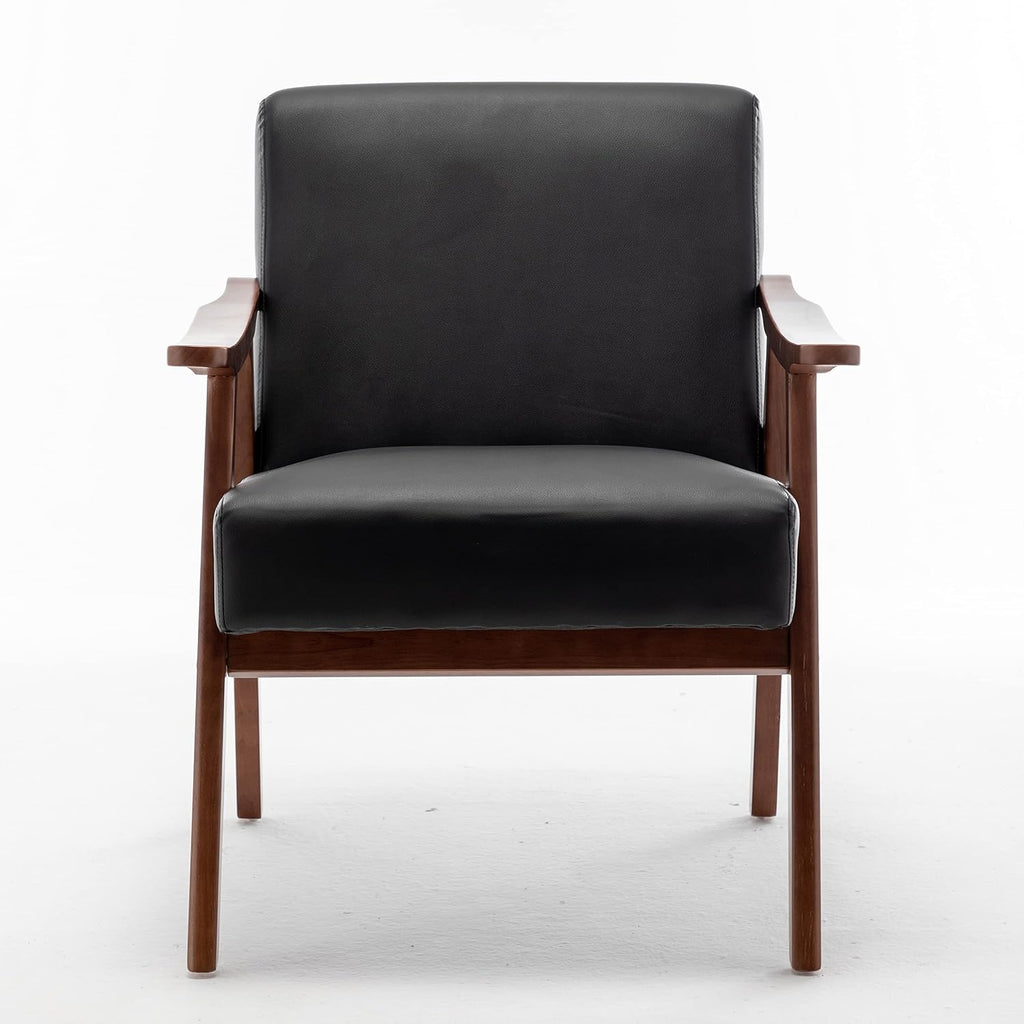 Container Furniture Direct Accent Chair with Microfiber Upholstery and Solid Wood Frame, Classic Mid-Century Modern Living Room Furniture for Extra Seating, Black PU/PVC