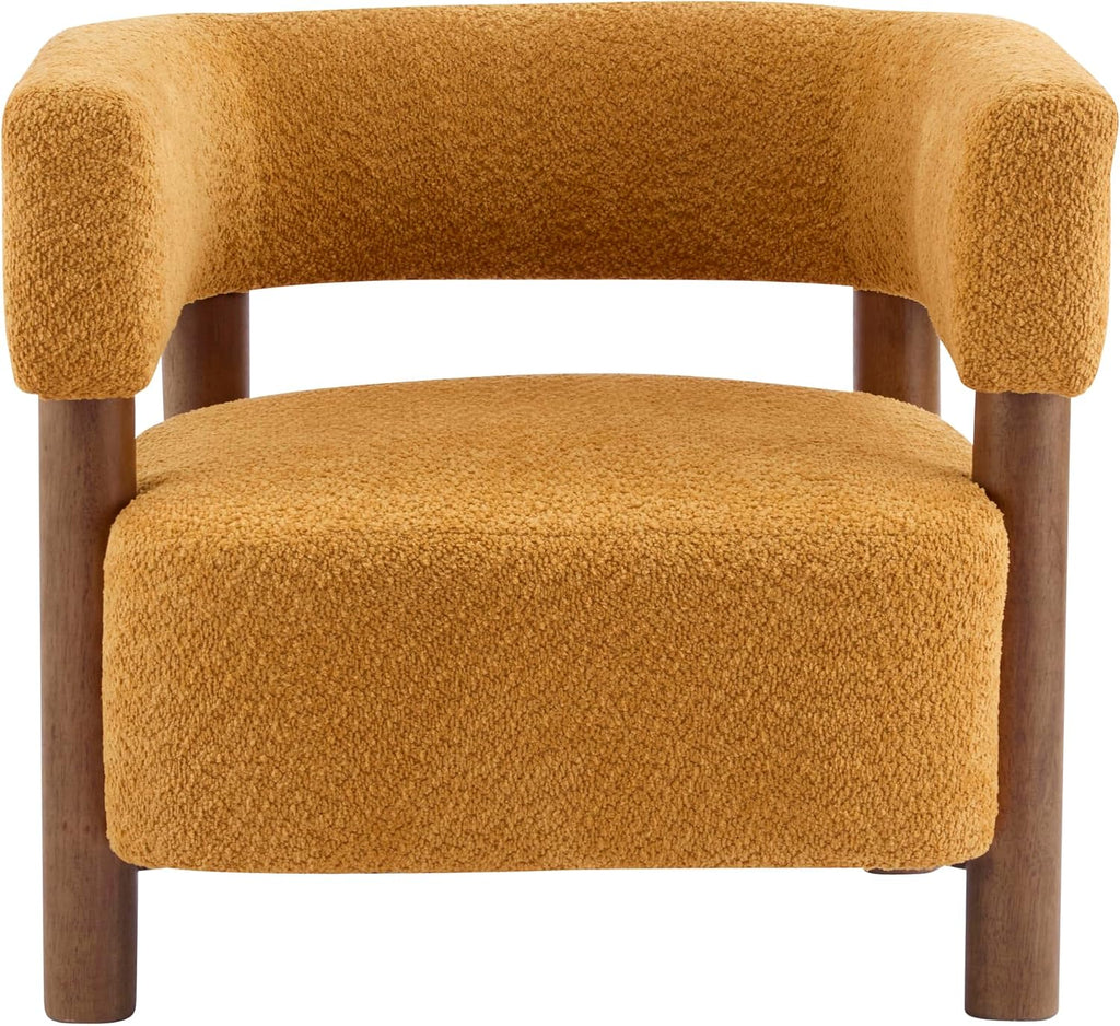 Christopher Knight Home Carly Low Profile Accent Chair, Round Backrest Side Chair, Living Room Armchair with Boucle Fabric Cushion, Comfy Reading Chair for Bedroom, Wooden Single Lounge Sofa, Yellow